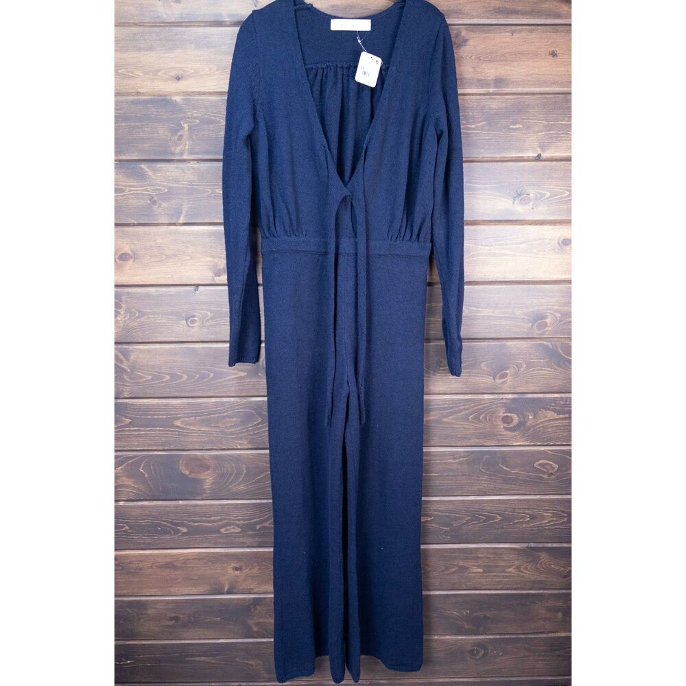Free People Beach Lindsay Sweater Jumpsuit Navy Blue Size Medium Wide Leg NWT